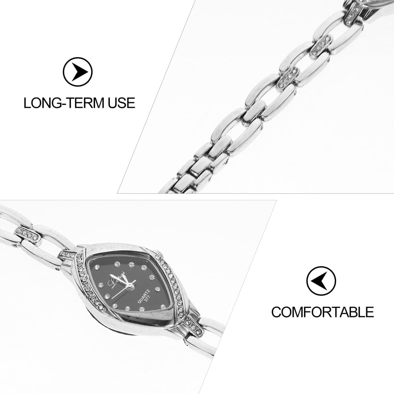 Hemobllo Lady Women Wrist Watch Rhinestone Bracelet Watch Fashion Elegant Ladies Watch Mini Dress Bling Watch (Golden White) - Image 8