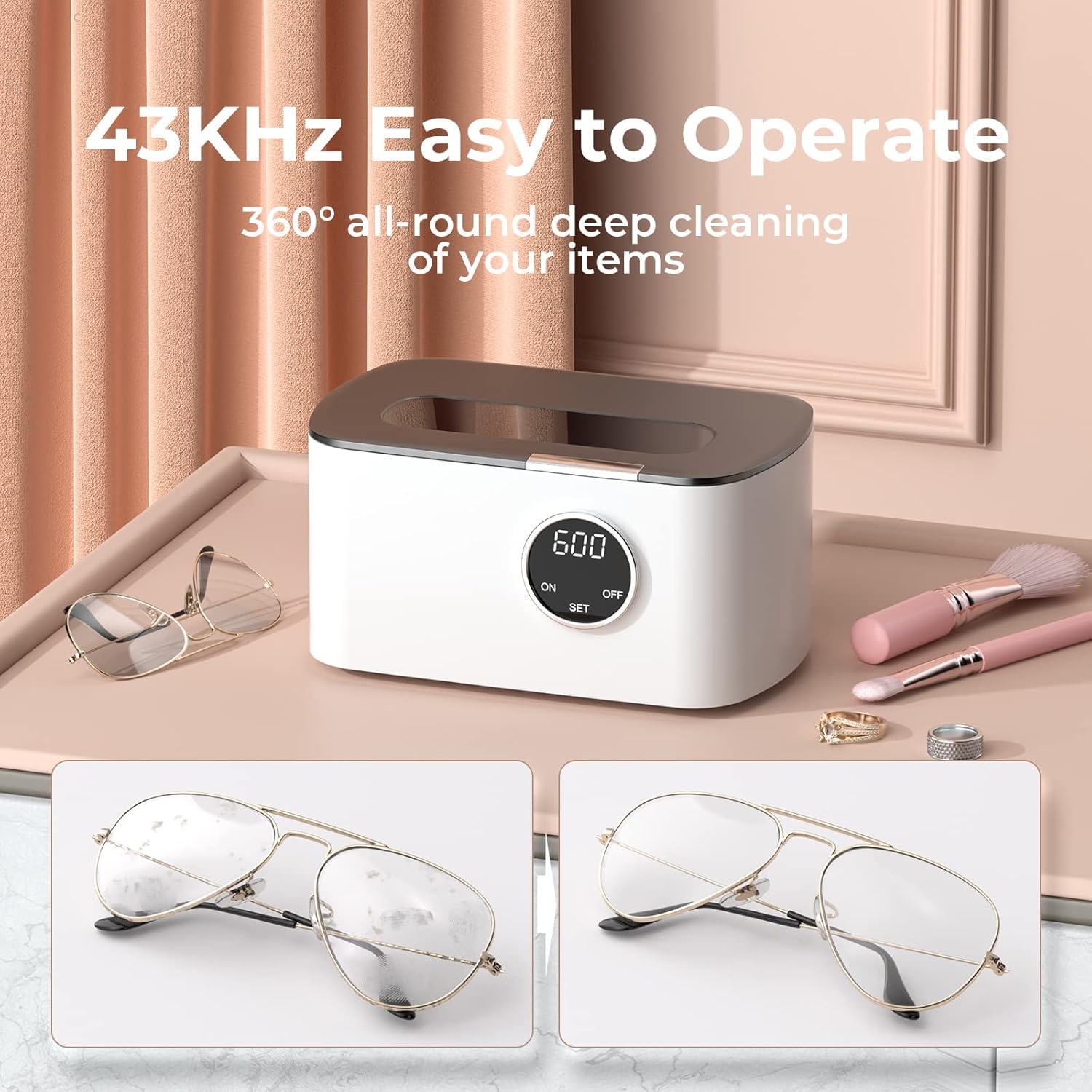 Ultrasonic Jewelry Cleaner, Ultrasonic Cleaner with 600ML Large Capacity, Jewelry Cleaner Machine with 5 Digital Timer, Basket and Holder, Ultra Sonic Cleaner for Jewelry, Glasses, Ring, Watch Strap - Image 8
