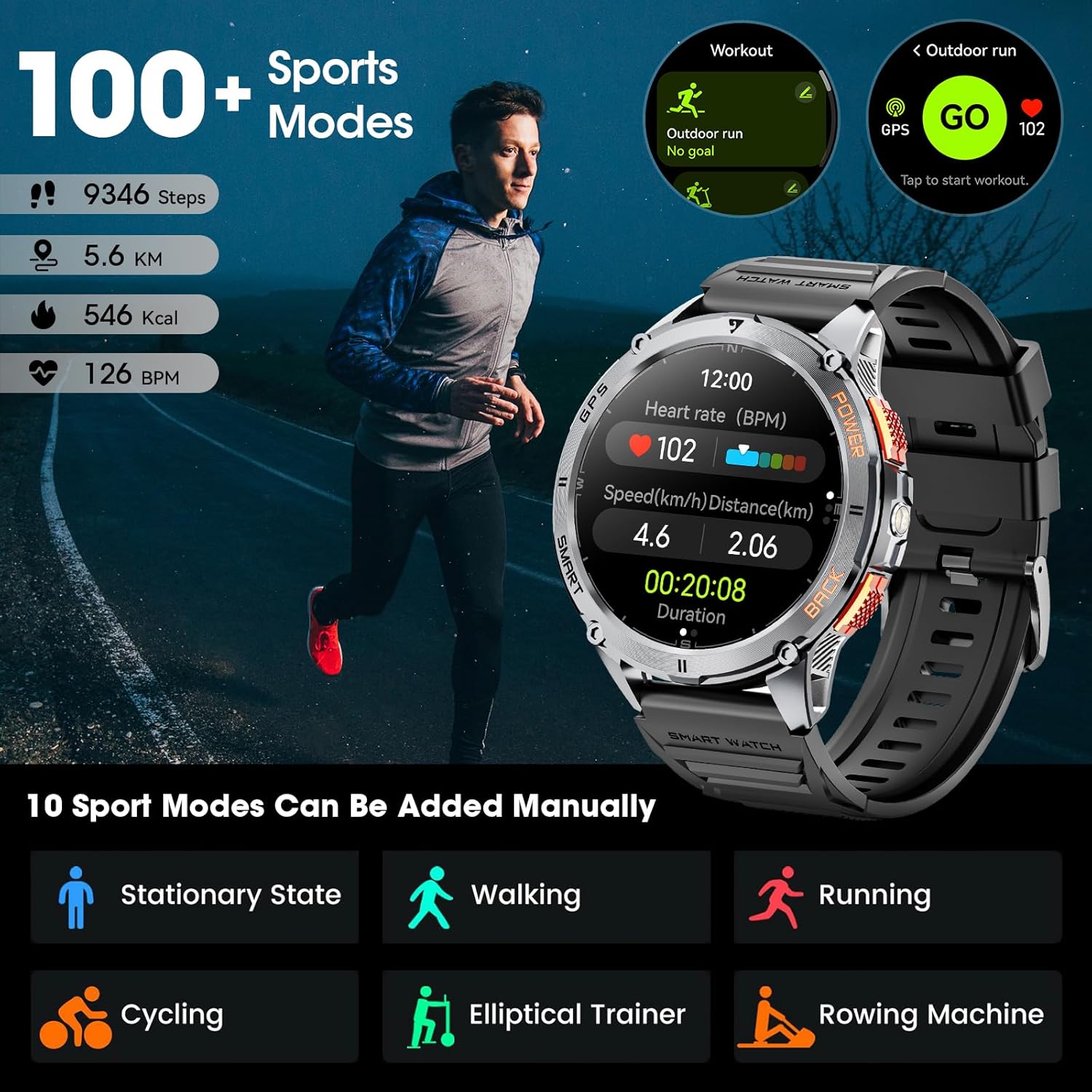 Military Smart Watch for Men with GPS, 1.43" AMOLED Bluetooth Call Smartwatch with LED Flashlight, Rugged Smart Watches for Android iOS, IP68 Waterproof Fitness Tracker with Heart Rate - Image 3