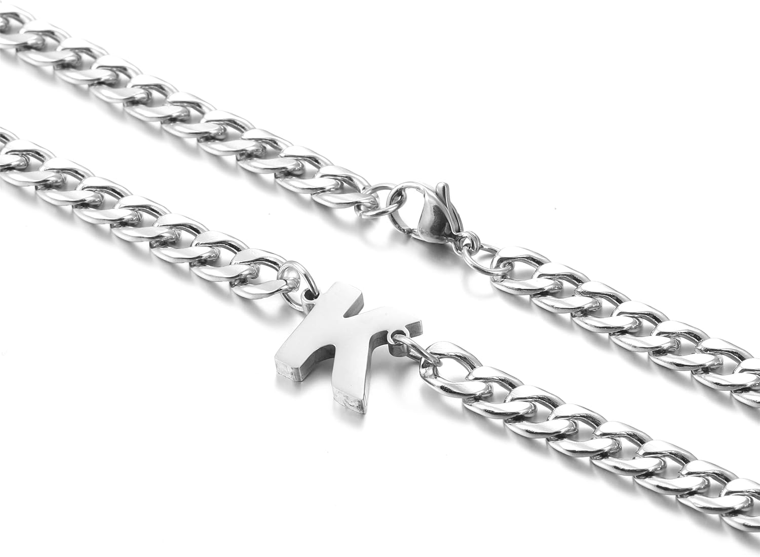 Initial A-Z Letter Cuban Link Chain Necklace for Men Women Gold Silver Letter Pendant Stainless Steel 6 mm Width 19.7 Inches Jewelry Gift for Men Husband - Image 6