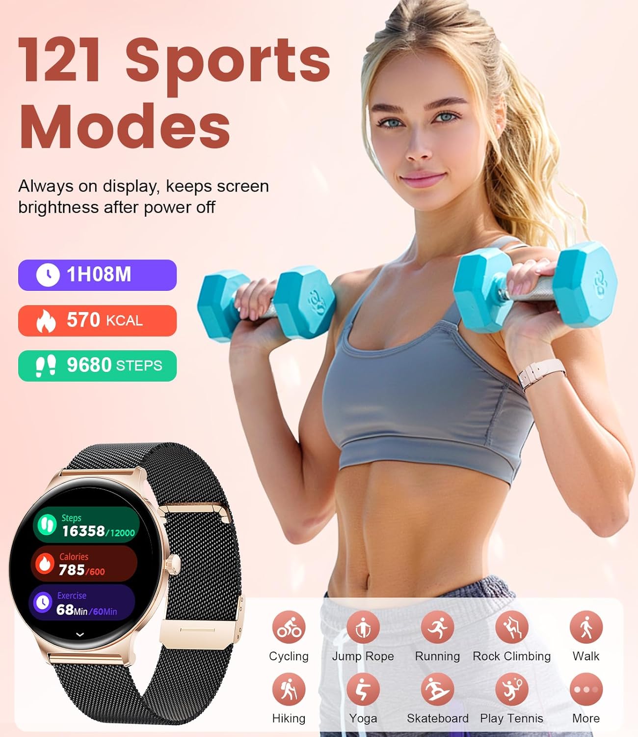Smart Watch for Women Ultra-Slim with AMOLED Screen Answer/Make Call Always-on Display 100+ Sport Modes Pedometer/Calorie/Menstruation Android iOS Smartwatch for Woman Girl - Image 5