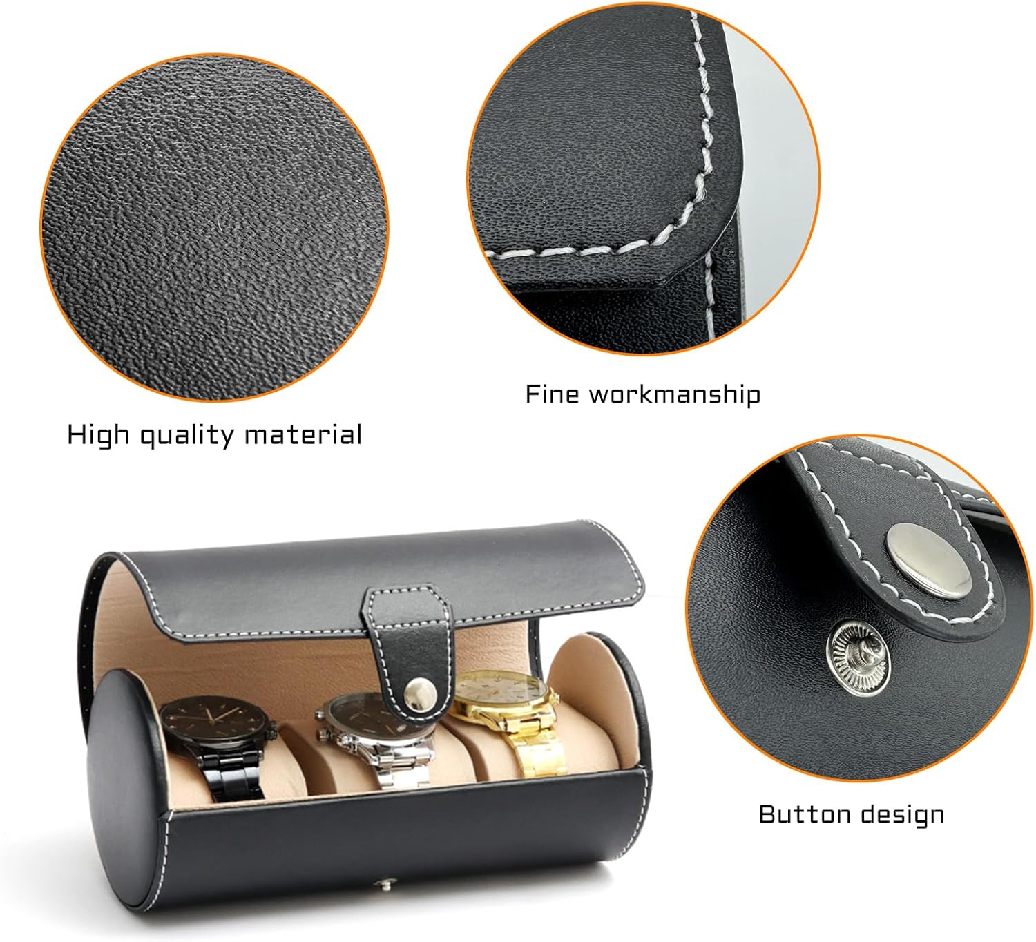 WisePoint 3 Slots Watch Box, PU Leather Watch Case Portable Watch Roll Travel Case for Men and Women, Vintage Watch Display Case with Detachable Pillows for Watch, Jewelry (brown) - Image 2