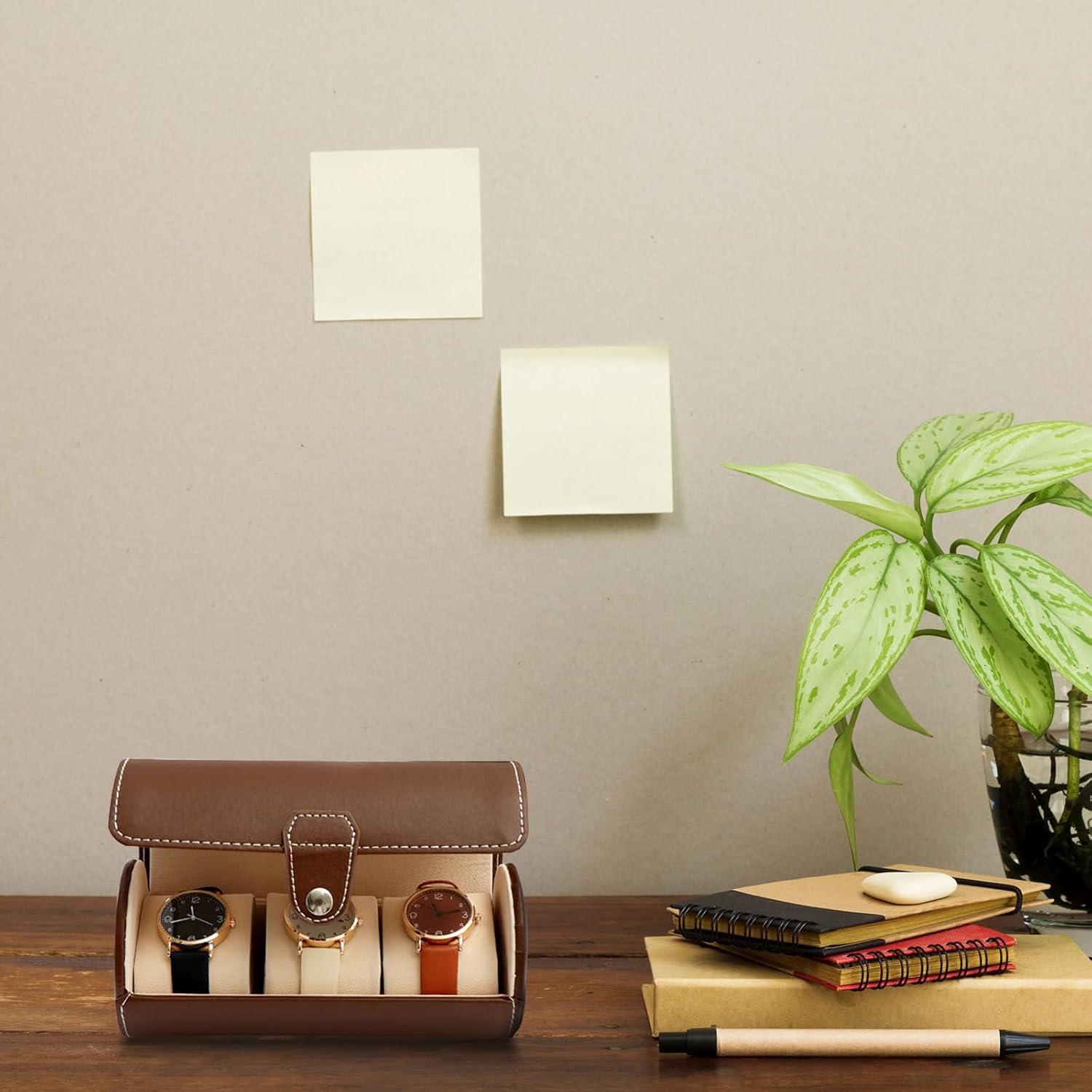 WisePoint 3 Slots Watch Box, PU Leather Watch Case Portable Watch Roll Travel Case for Men and Women, Vintage Watch Display Case with Detachable Pillows for Watch, Jewelry (brown) - Image 4