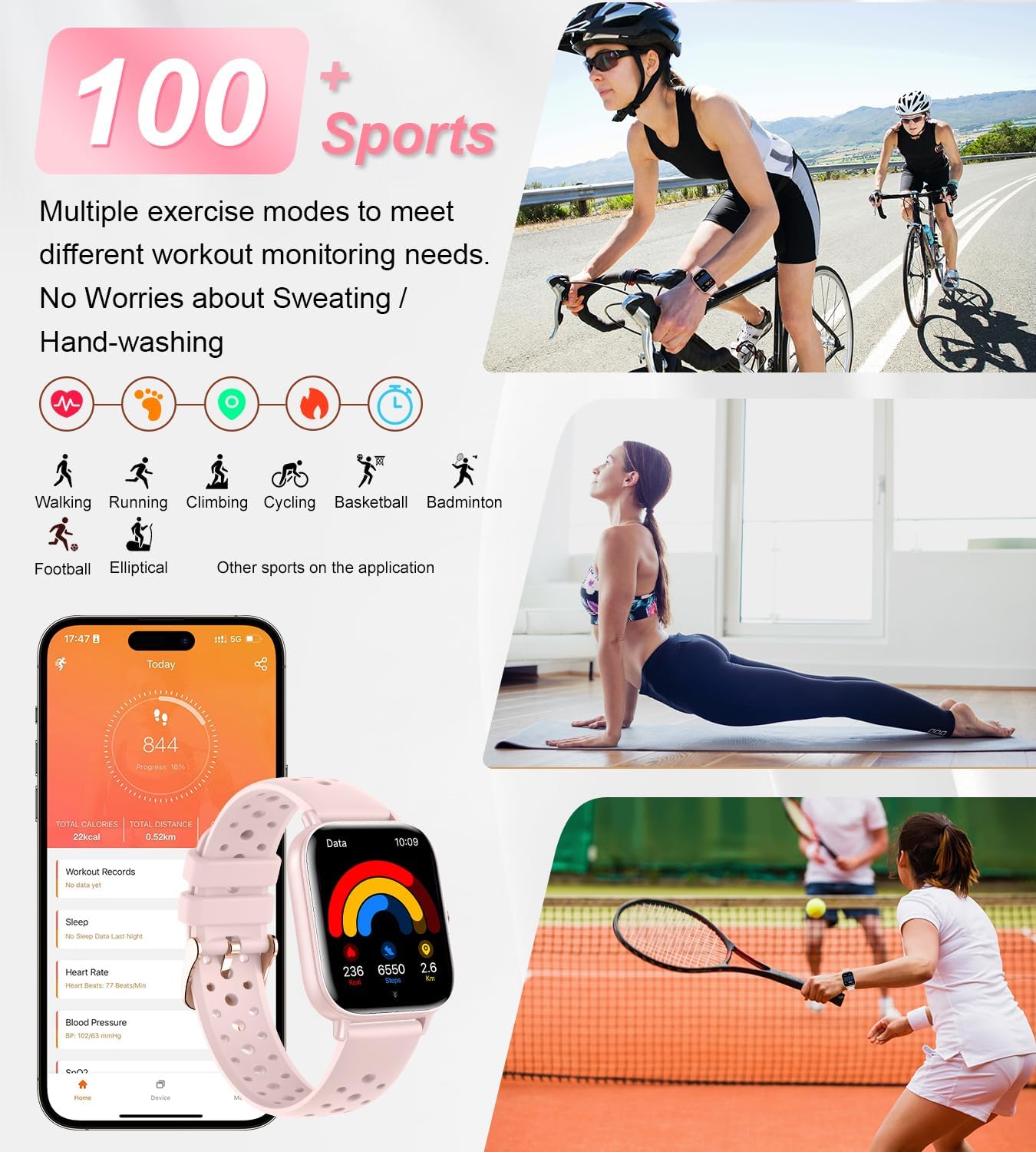 Smart Watch, Colesma Smart Watch for Women 1.83" Fitness Tracker, Bluetooth Call, DIY Dial, Heart Rate SpO2 Steps Sleep Monitor, 120+ Sports Modes, IP68 Waterproof Smartwatch for Android & iOS Pink - Image 5