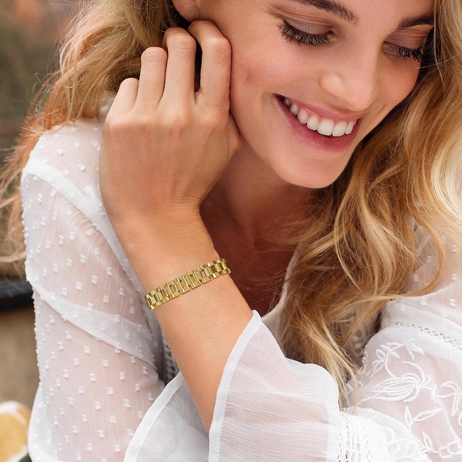 MPRAINBOW Personalized Women Thick Link Bracelet - Love Quote Name ID Engraved Link Bracelet,Adjustable Watch Band Chain Wristband Jewelry Gifts to Lover Girlfriend Wife Mom Sister - Image 2