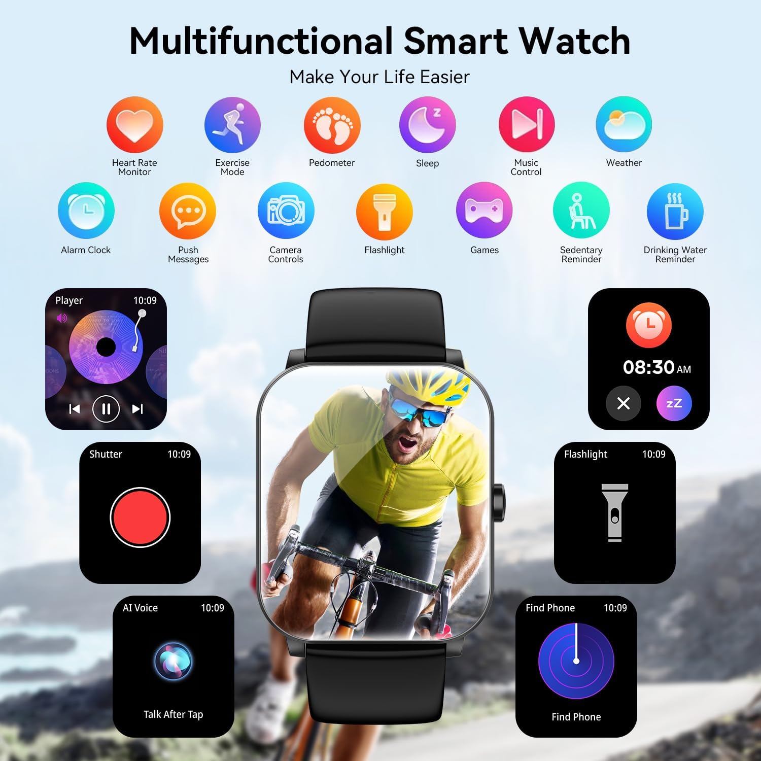 Smart Watch for Men Women, 1.85" HD Touch Screen with Bluetooth Calling, 120+ Sports Modes, Heart Rate/Sleep/SpO2 Monitor, IP68 Waterproof, Compatible with iOS/Android (Black) - Image 6