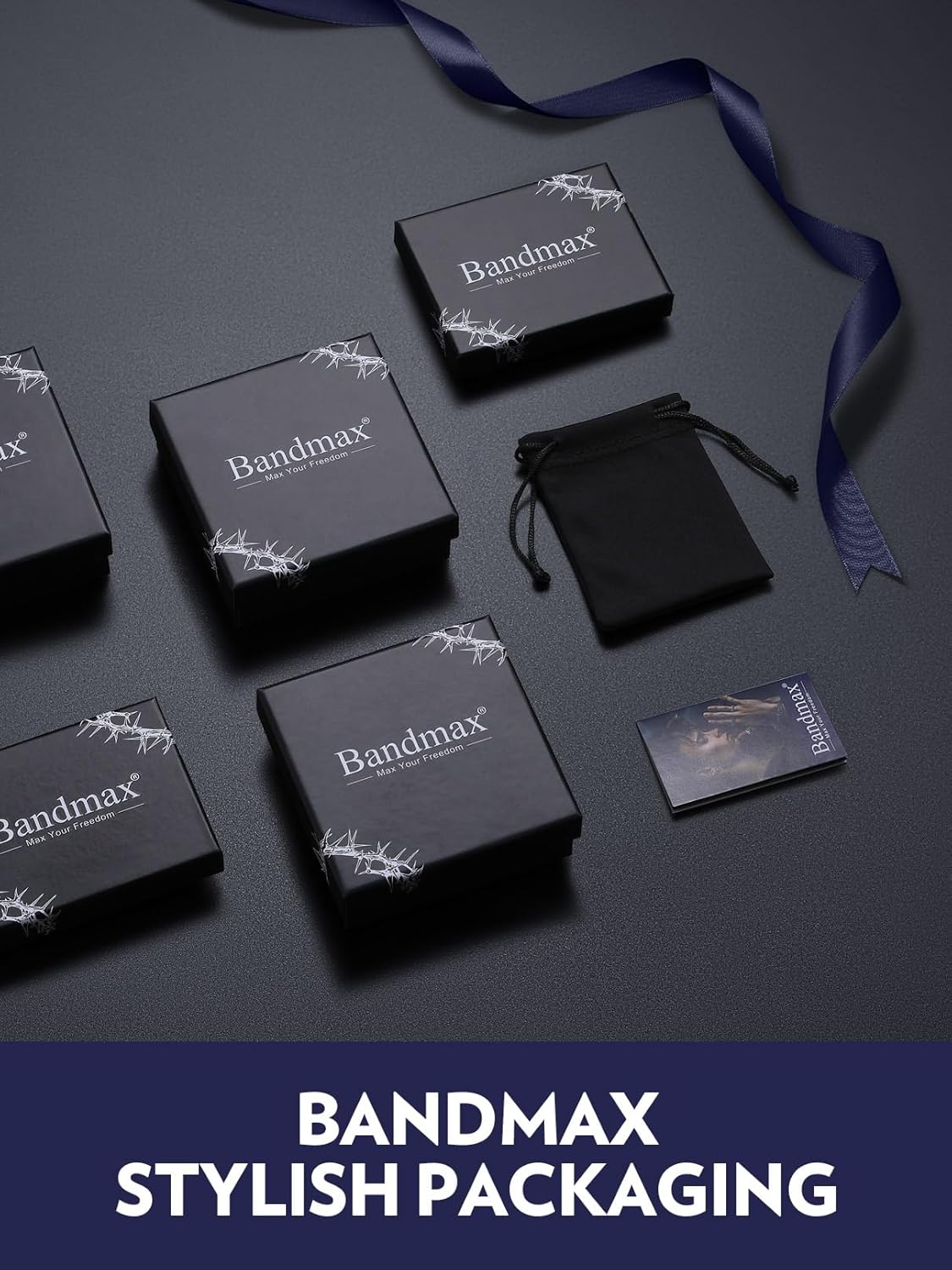 Bandmax Mens Double Row Black Braided Leather Wristband Stainless Steel Beaded Double Layer Leather Cord Wristband Bangle Gift for Men - Image 6