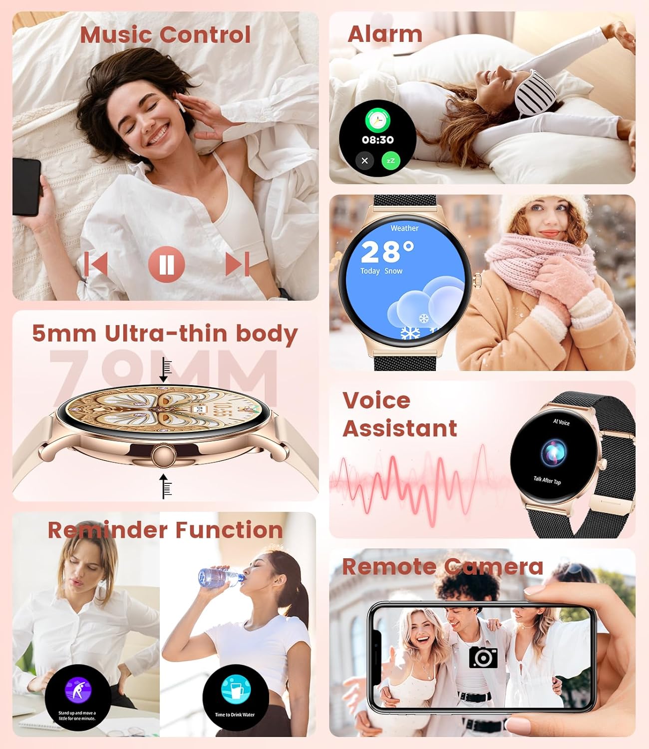 Smart Watch for Women Ultra-Slim with AMOLED Screen Answer/Make Call Always-on Display 100+ Sport Modes Pedometer/Calorie/Menstruation Android iOS Smartwatch for Woman Girl - Image 7