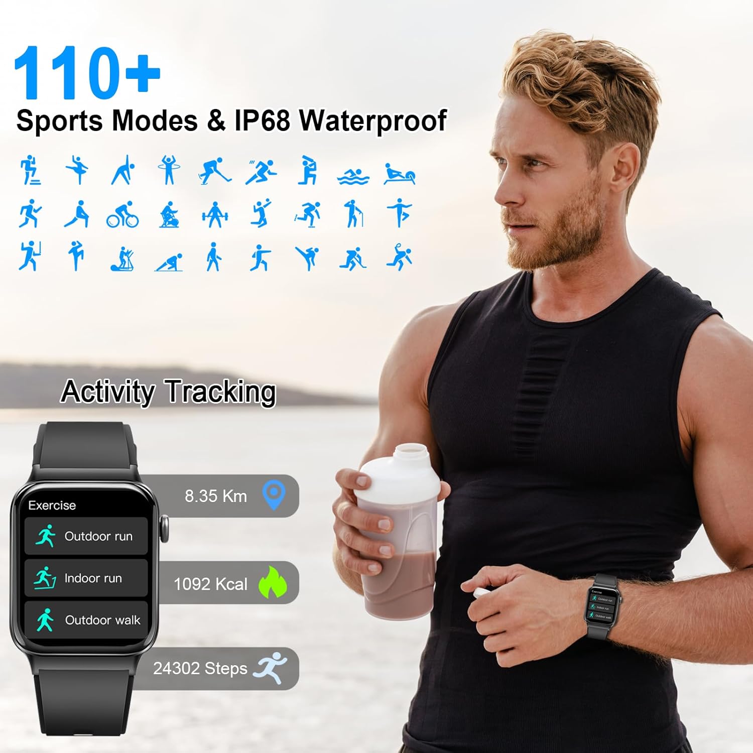 Smart Watch for Men Women with Bluetooth Call, 1.85" HD Touch Screen smartwatch, 100+ Sport Mode Fitness Watch with Heart Rate/ Spo2/ Sleep Monitor, IP68 Waterproof Watch Compatible with iOS Android - Image 3