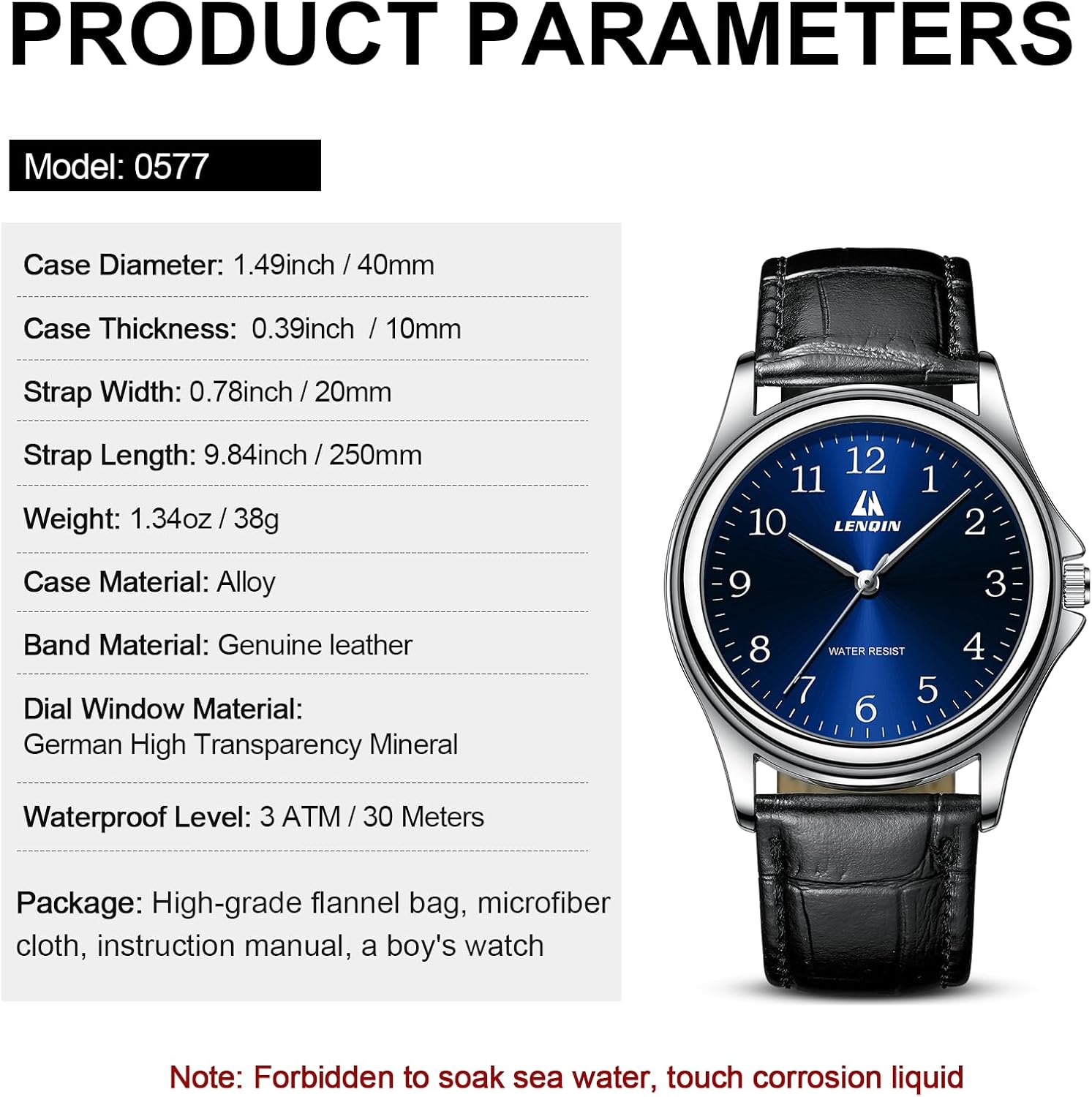 LN LENQIN Mens Watches with Leather Straps 30M Waterproof Wrist Watches for Men Light Simple Field Watches - Image 7