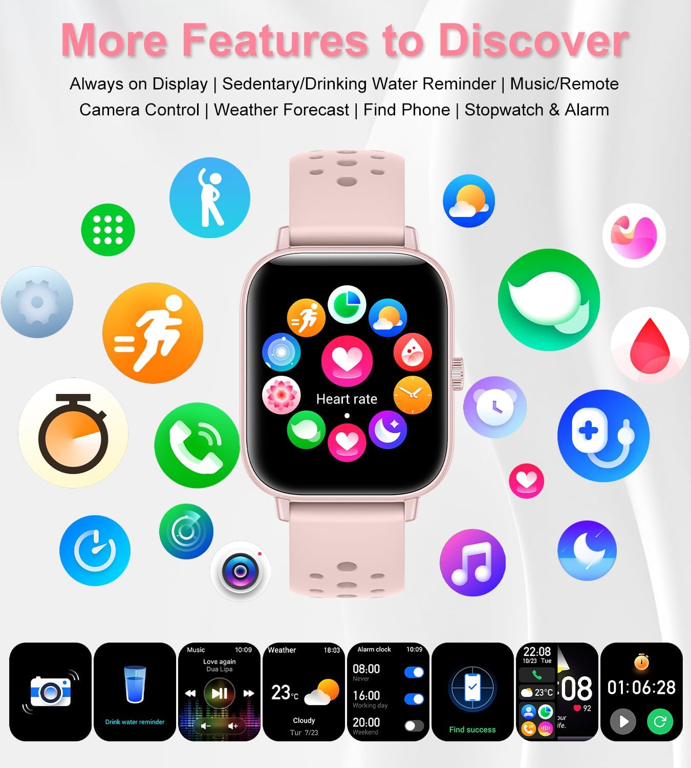 Smart Watch, Colesma Smart Watch for Women 1.83" Fitness Tracker, Bluetooth Call, DIY Dial, Heart Rate SpO2 Steps Sleep Monitor, 120+ Sports Modes, IP68 Waterproof Smartwatch for Android & iOS Pink - Image 6