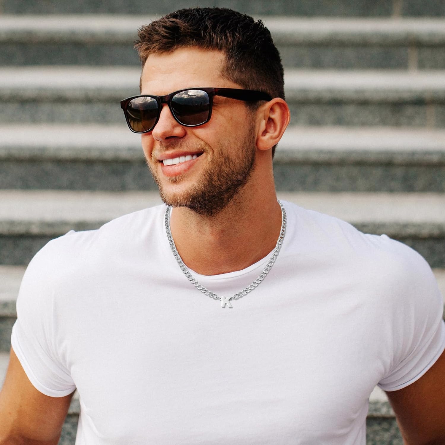 Initial A-Z Letter Cuban Link Chain Necklace for Men Women Gold Silver Letter Pendant Stainless Steel 6 mm Width 19.7 Inches Jewelry Gift for Men Husband - Image 5