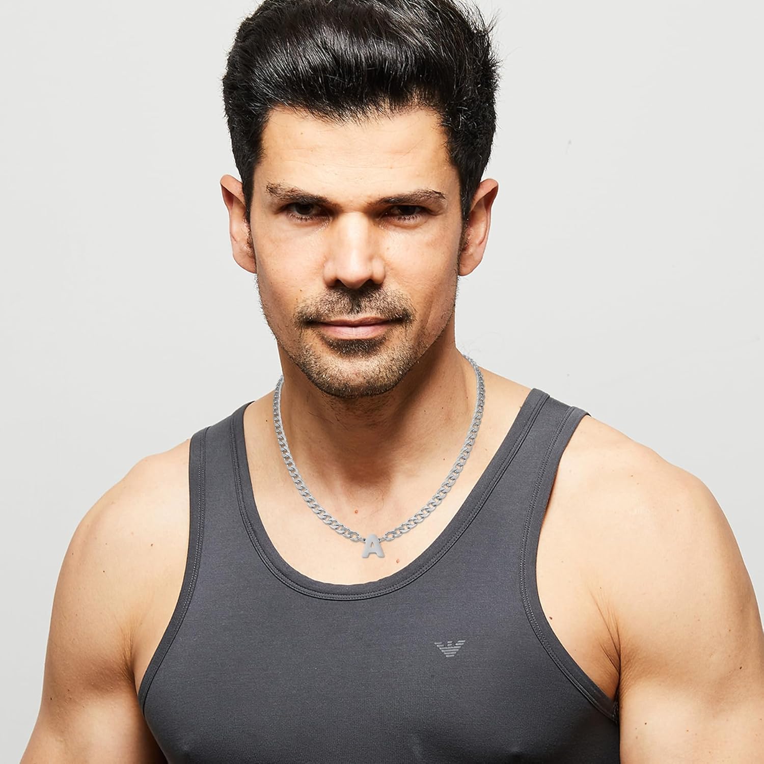 Initial A-Z Letter Cuban Link Chain Necklace for Men Women Gold Silver Letter Pendant Stainless Steel 6 mm Width 19.7 Inches Jewelry Gift for Men Husband - Image 4