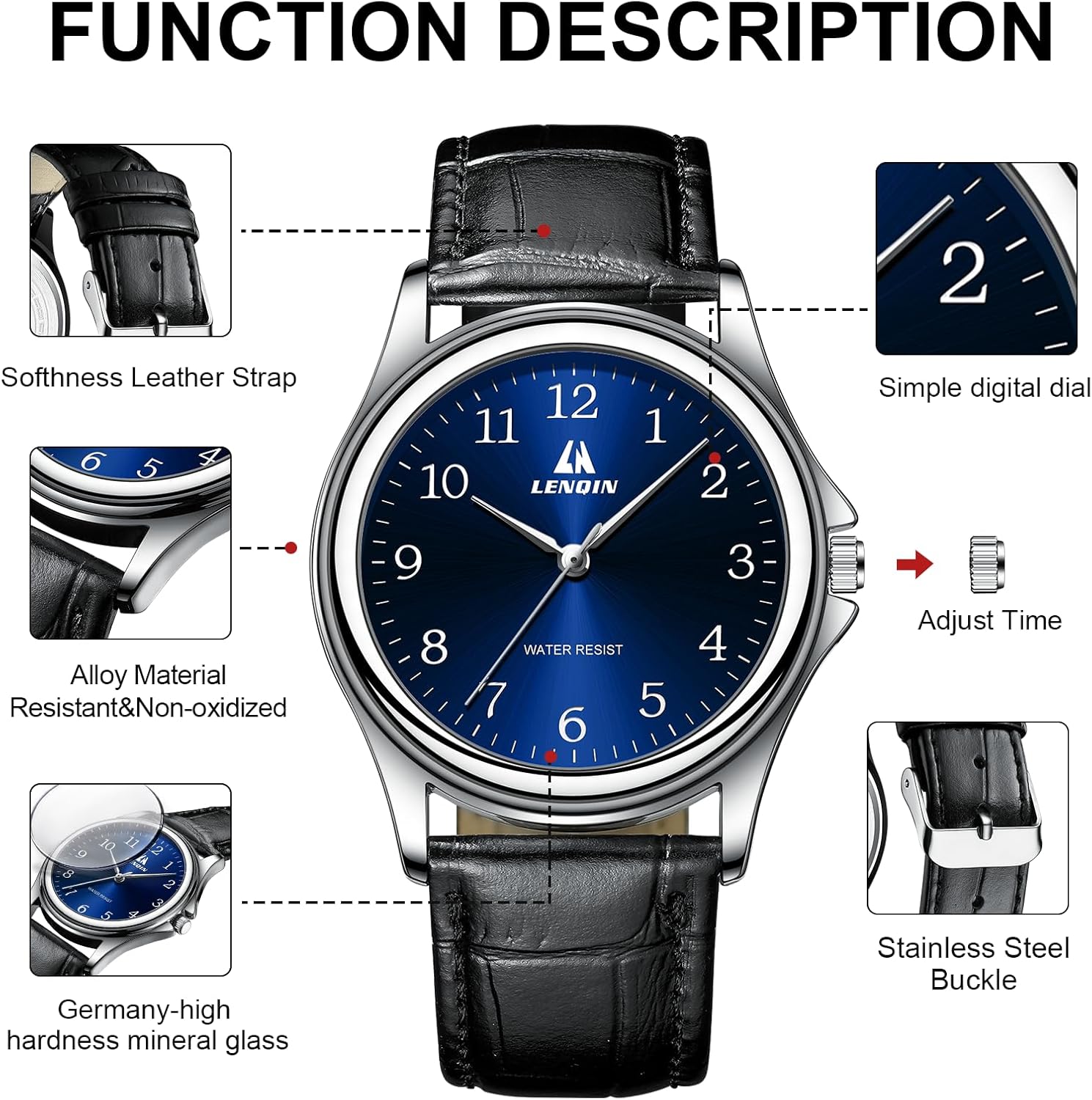 LN LENQIN Mens Watches with Leather Straps 30M Waterproof Wrist Watches for Men Light Simple Field Watches - Image 8