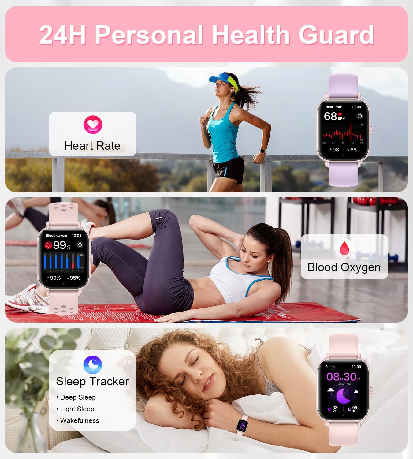 Smart Watch, Colesma Smart Watch for Women 1.83" Fitness Tracker, Bluetooth Call, DIY Dial, Heart Rate SpO2 Steps Sleep Monitor, 120+ Sports Modes, IP68 Waterproof Smartwatch for Android & iOS Pink - Image 4