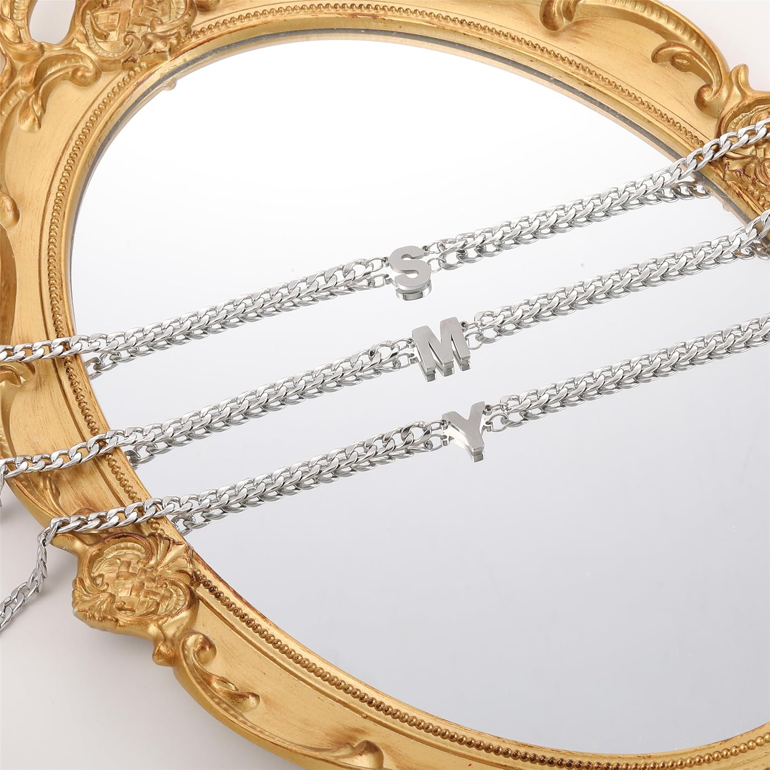 Initial A-Z Letter Cuban Link Chain Necklace for Men Women Gold Silver Letter Pendant Stainless Steel 6 mm Width 19.7 Inches Jewelry Gift for Men Husband - Image 3