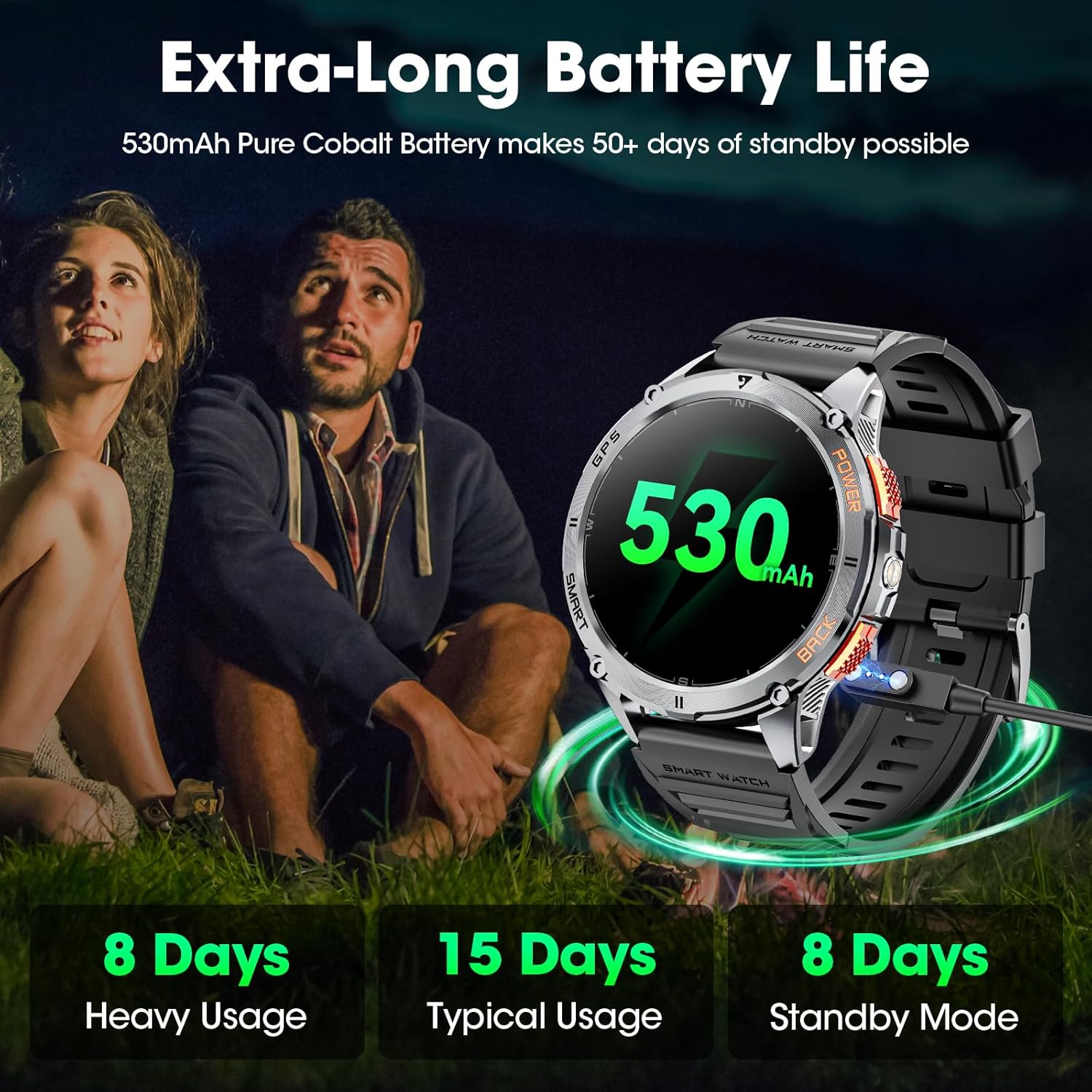 Military Smart Watch for Men with GPS, 1.43" AMOLED Bluetooth Call Smartwatch with LED Flashlight, Rugged Smart Watches for Android iOS, IP68 Waterproof Fitness Tracker with Heart Rate - Image 6