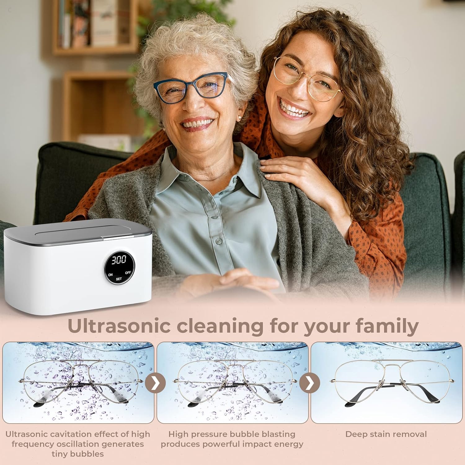 Ultrasonic Jewelry Cleaner, Ultrasonic Cleaner with 600ML Large Capacity, Jewelry Cleaner Machine with 5 Digital Timer, Basket and Holder, Ultra Sonic Cleaner for Jewelry, Glasses, Ring, Watch Strap - Image 5