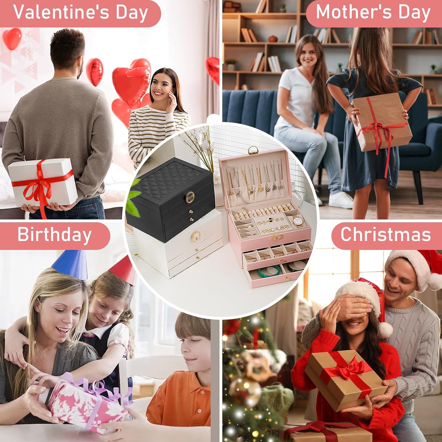 Jewelry Box for Women and Girls,3 Layer Large Jewelry Organizer With Removable Tray,Velvet Lined Jewelry Storage Case Pu Leather with Lock for Rings Earrings Necklace Bracelet Watch(Black) - Image 7