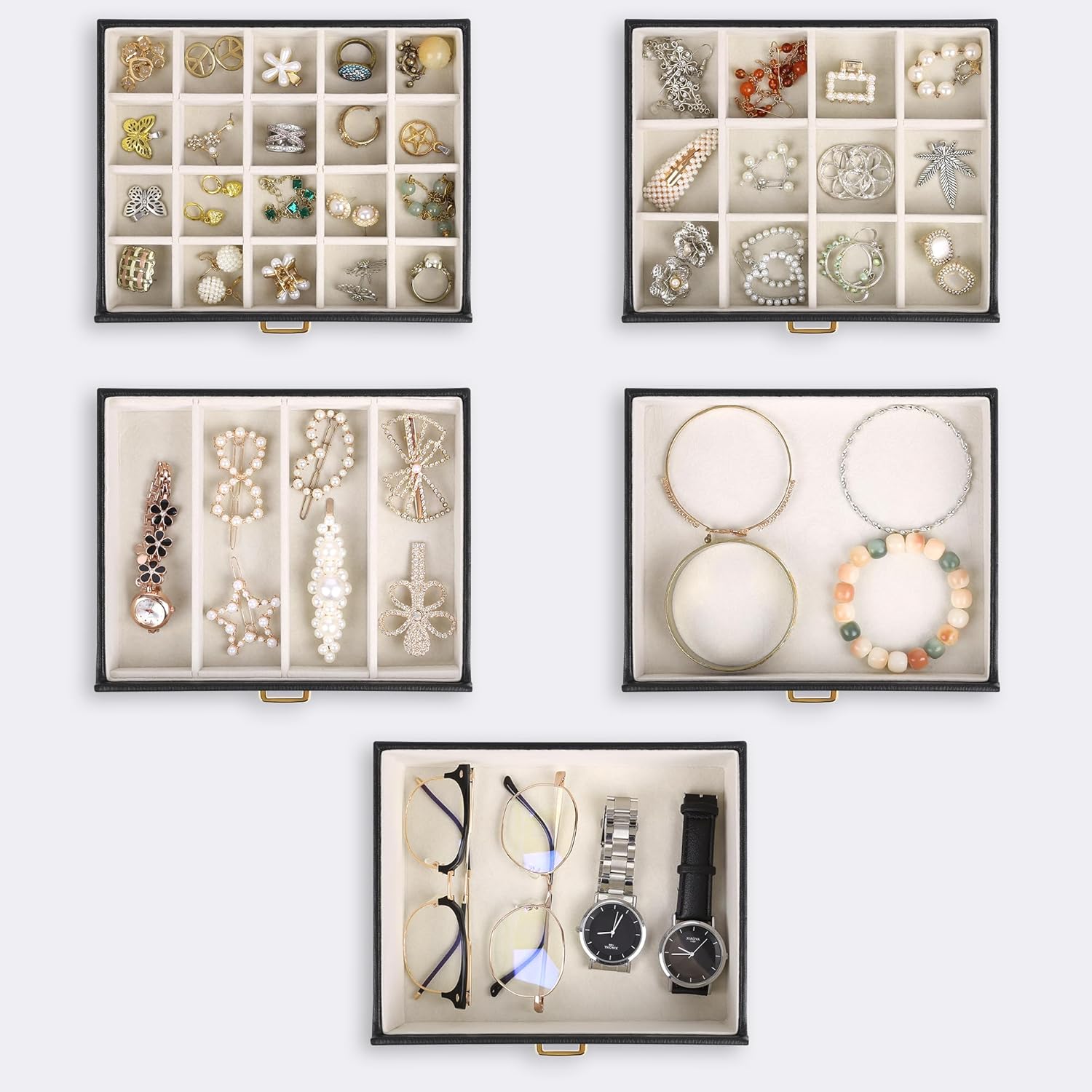 Kendal Extra Large Jewelry Box with Mirror, 32x17x30cm Multi-Layer Jewelry Organizer with Side Compartments & Drawers, PU Leather Storage Case for Rings, Earrings, Bracelets & Watches (Classic Black) - Image 4