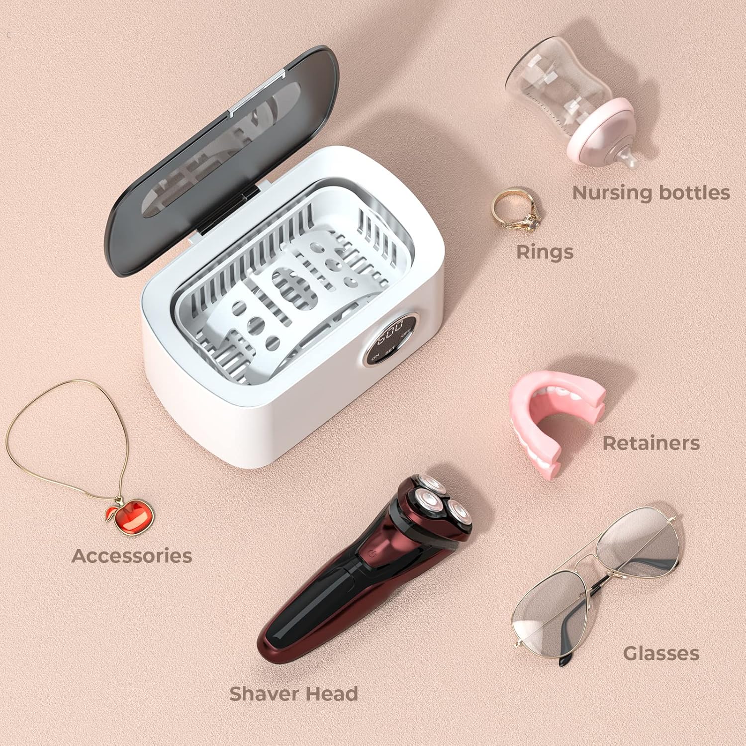 Ultrasonic Jewelry Cleaner, Ultrasonic Cleaner with 600ML Large Capacity, Jewelry Cleaner Machine with 5 Digital Timer, Basket and Holder, Ultra Sonic Cleaner for Jewelry, Glasses, Ring, Watch Strap - Image 9