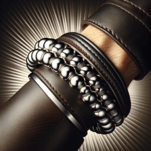 Fossil Men’s Stainless Steel and Genuine Leather Beaded Bracelet