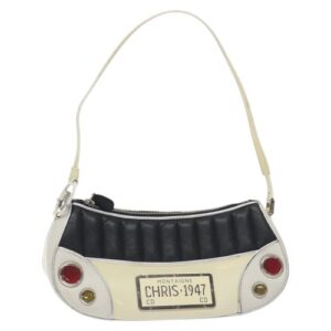 Christian Dior Montaigne Shoulder Bag Leather Ivory Silver Auth 130892