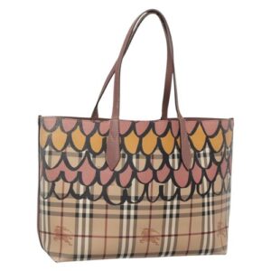 BURBERRY Nova Check Reversible Tote Bag PVC Leather Beige Auth 131071