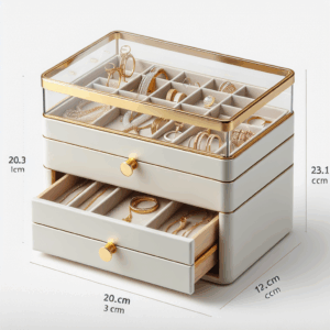 SONGMICS Jewelry Box Organizer with Glass Lid, 3-Layer Jewelry Storage, with 2 Drawers, Modern Style, 20.3 x 23.1 x 13.5 cm, Cloud White and Gold Color UJBC239WT SONGMICS Jewelry Box Organizer with Glass Lid, 3-Layer Jewelry Storage, with 2 Drawers, Modern Style, 20.3 x 23.1 x 13.5 cm, Cloud White and Gold Color UJBC239WT
