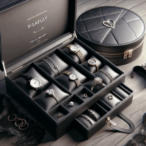 V-LAFUY Jewelry Box for Women, Travel Jewelry Organizer Case with Jewelry Tray for Rings Earrings Necklaces Bracelets Watches, Black