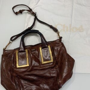 Chloe Ethel 2way Shoulder Crossbody Bag Brown Leather Gold hardware Logo Small