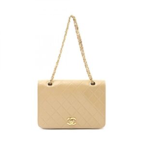 CHANEL Matelasse Single Flap Chain Shoulder Bag Lambskin Beige GHW Used