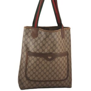Authentic GUCCI Web Sherry Line Shoulder Tote Bag GG PVC Leather Brown 0450N Authentic GUCCI Web Sherry Line Shoulder Tote Bag GG PVC Leather Brown 0450N
