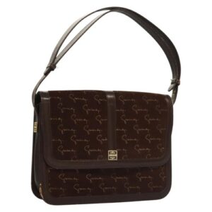 GIVENCHY Shoulder Bag Suede Brown Gold Auth bs27977