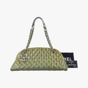 CHANEL Handbag Mademoiselle Bowling COCO Mark enamel Paten green w/Dust bag,Card
