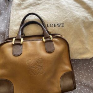 LOEWE Amazona Leather Mini Boston Bag Handbag Beige Used W/Storage Bag F/S