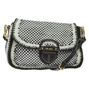 PRADA Shoulder Bag Leather White Gold Auth 131652