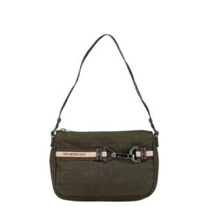 GIVENCHY Shoulder Bag Purse Nylon Leather Khaki Authentic