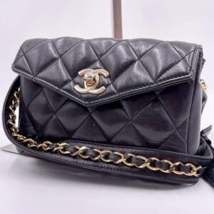 CHANEL Matelassé Lambskin Waist Bag with Coco Logo Black Ladies Leather from JPN
