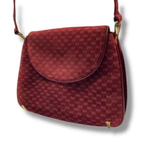 GUCCI One Shoulder Bag GG Pattern Suede Red