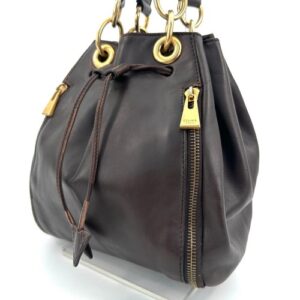 Celine Leather Drawstring Hand Mini Tote Bag Gold ZIP Red Authentic
