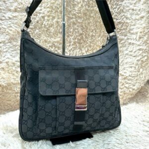 Excellent condition GUCCI Handbag One Shoulder Messenger Bag Black Canvas GG Pat