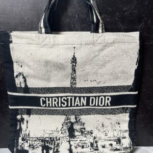 Christian Dior canvas Bag Denim with Paris and New York beach bag black & white