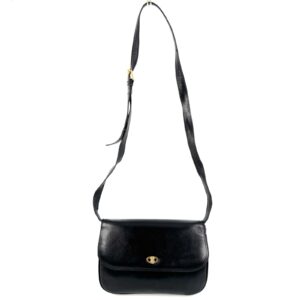 Celine Leather Crossbody Shoulder Bag Black Gold Magnetic Dustbag Authentic