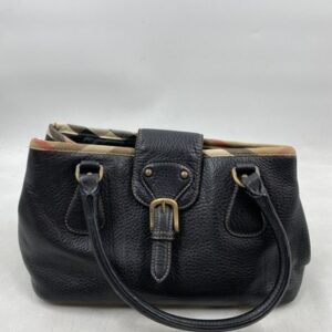Burberry Black Plaid Nova Check Leather Satchel Top Handle Bag