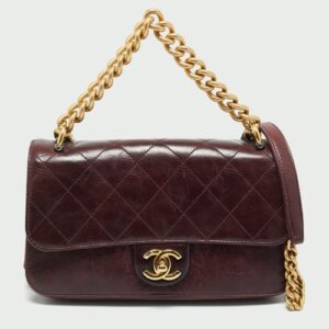 Chanel Burgundy Quilted Leather Small Straight Line Flap Bag