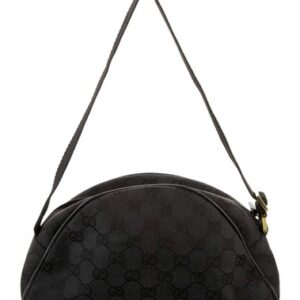 GUCCI 90781 Black GG Monogram Canvas Half Moon Pochette Shoulder Bag