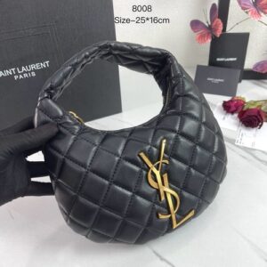 YSL Black Quilted Leather Hobo Bag – Iconic Logo 25×16cm