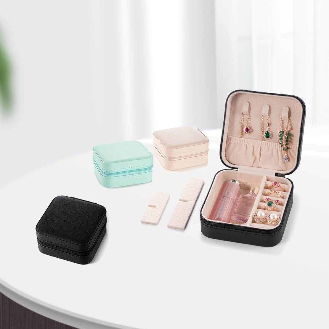 Mini Jewelry Travel Case,Small Jewelry Box,Traveling Jewelry Organizer,Portable Jewellery Storage Holder for Rings Earrings Necklace Bracelet Bangle Organizer,Boxes Gifts for Girls Women(PU-Pink) - Image 7