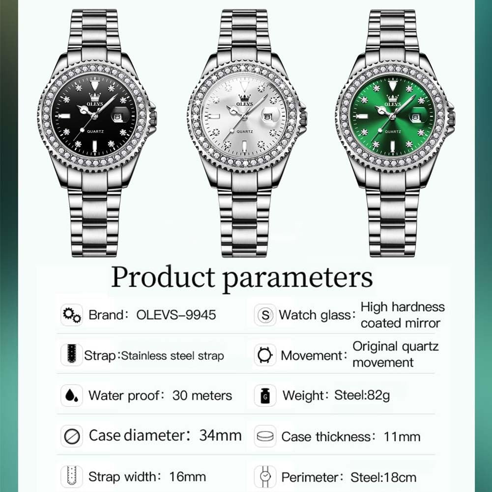 OLEVS Women's Classic Stainless Steel Watch with Date, Small Wrist Elegant Diamond Watches for Women, Waterproof Analog Quartz Women Watch - Image 6